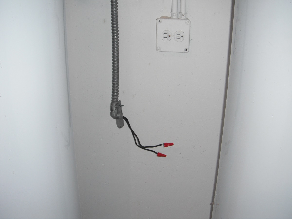 Electrcial wires with no electrical box. Safety Hazard. "Oak Lawn Home Inspection Photo"